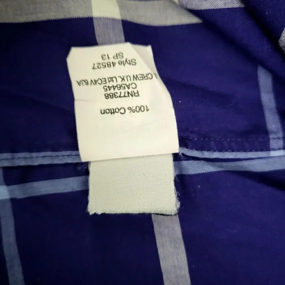 Thomas Mason For J. Crew Blue Plaid Casual Dress Shirt Slim Fit Men's L